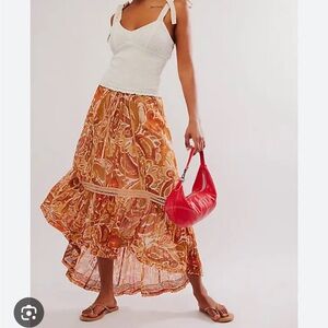Free People Earthy Tones Midi Skirt